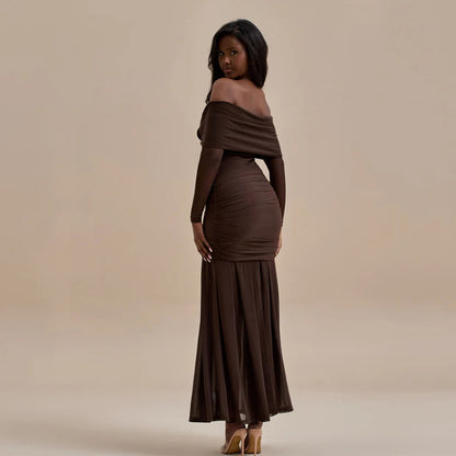 Robe maxi élégante à volants pour femmes avec design décolleté dégagé Chic und Stil