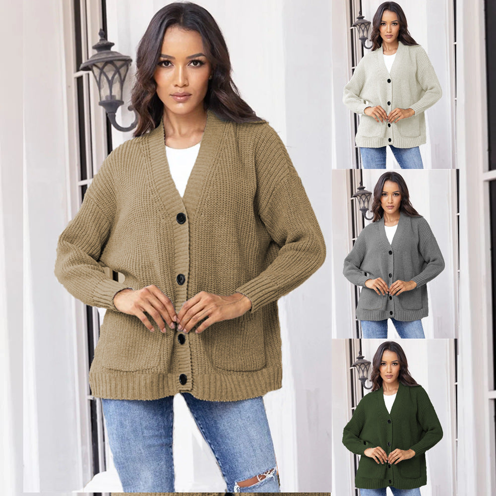 Dames Gros Tricot Cardigan avec poches pratiques et fermeture à boutons classique Chic und Stil