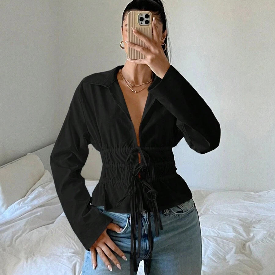 Blouse zip-up femme avec fronces et manches longues Chic und Stil