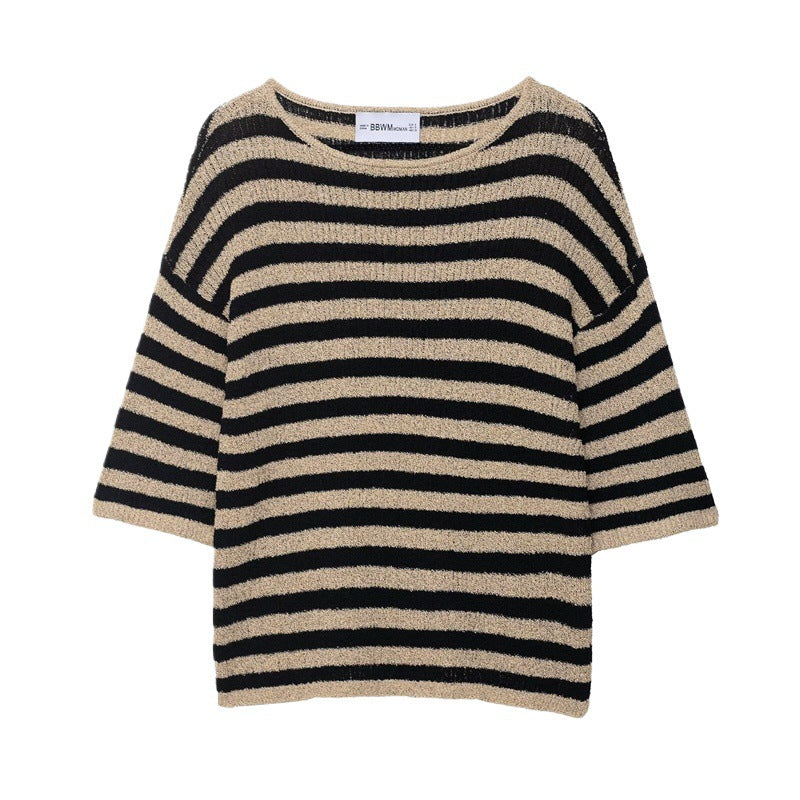 Pull en tricot décontracté pour femmes avec de larges rayures et un matériau doux Chic und Stil