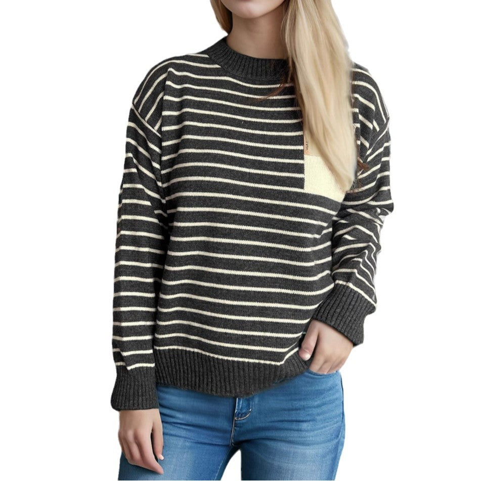 Pull décontracté en tricot pour femmes avec un large motif rayé et des épaules dépassées Chic und Stil