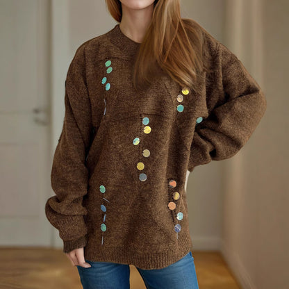 Pull décontracté pour femmes avec des paillettes décoratives et un motif de maille texturé Chic und Stil