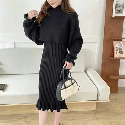Robe en tricot pour femmes avec col montant et structure côtelée Chic und Stil