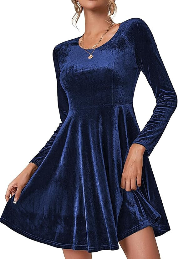 Robe A-ligne élégante en velours pour femmes avec manches longues Chic und Stil