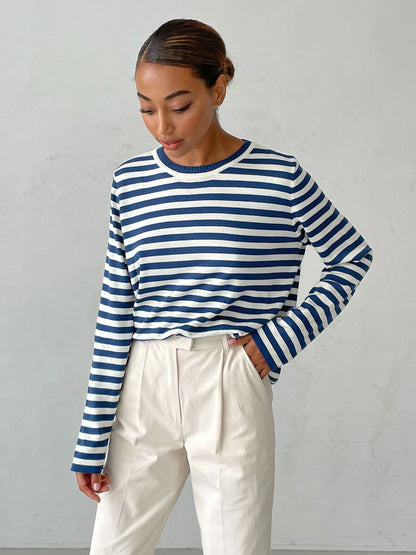 Pull over en tricot décontracté pour femmes avec motif rayé et coupe ample Chic und Stil