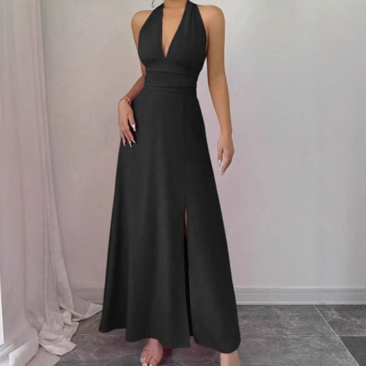 Robe maxi sans manches pour femmes avec un décolleté en V séduisant et une jupe à fente haute Chic und Stil
