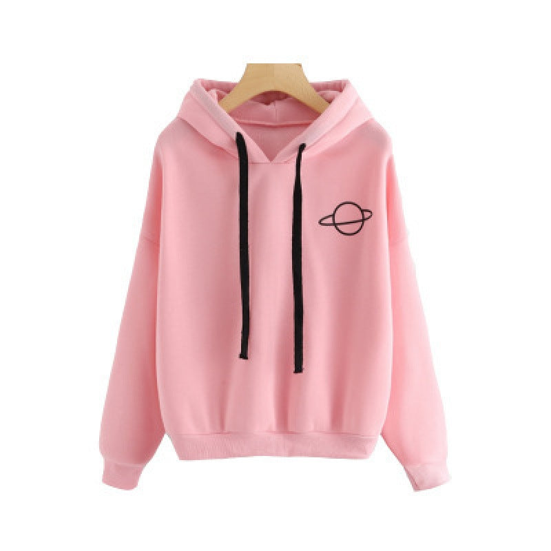 Dames pull à capuche confortable avec motif planétaire Chic und Stil