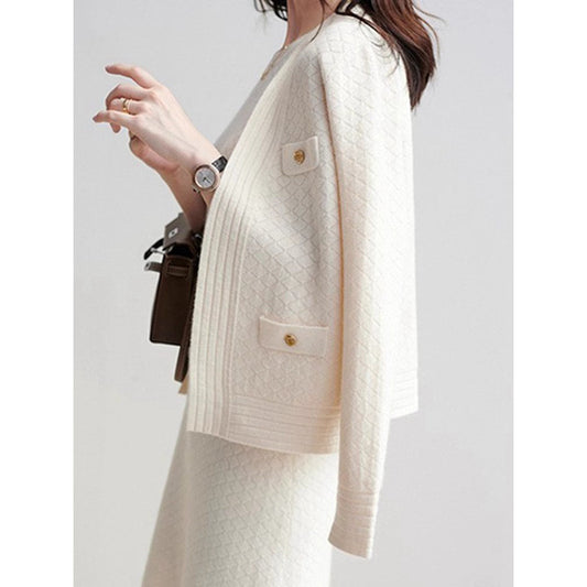 Ensemble robe en maille texturée et cardigan pour femmes Chic und Stil