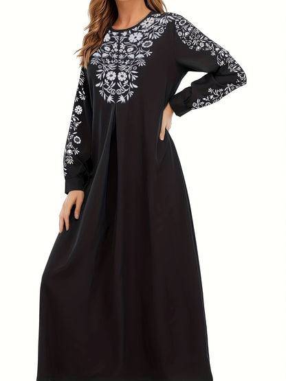 Robe maxi femme avec broderie artistique et élégants manches longues Chic und Stil