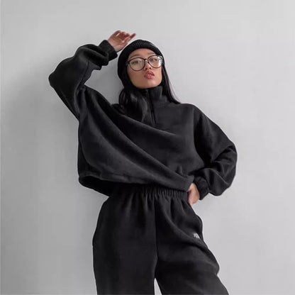 Dames ensemble en polaire surdimensionné confortable Chic und Stil