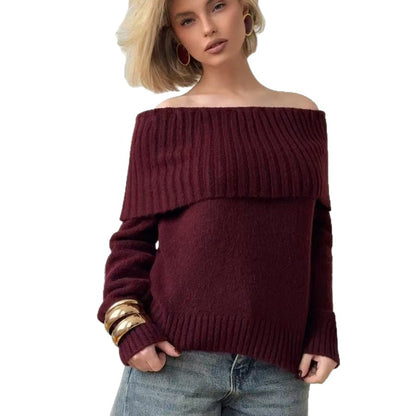 Pull élégant pour femmes avec col large en côtes et matériau doux Chic und Stil