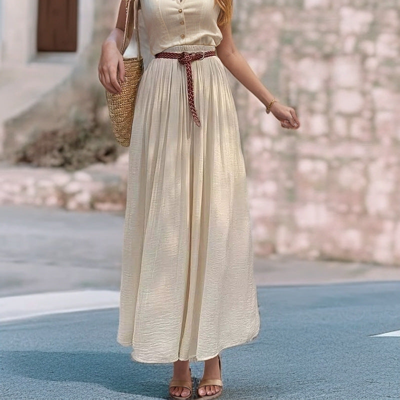 Robe Maxi longue pour femmes avec ceinture élastique et tissu fluide Chic und Stil