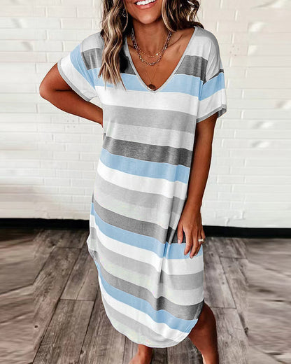 Dames Loisirs Robe Maxi Rayée Chic und Stil
