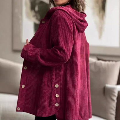 Dames Fleece-Hoodie-Mantel avec patte de boutonnage et design côtelé Chic und Stil