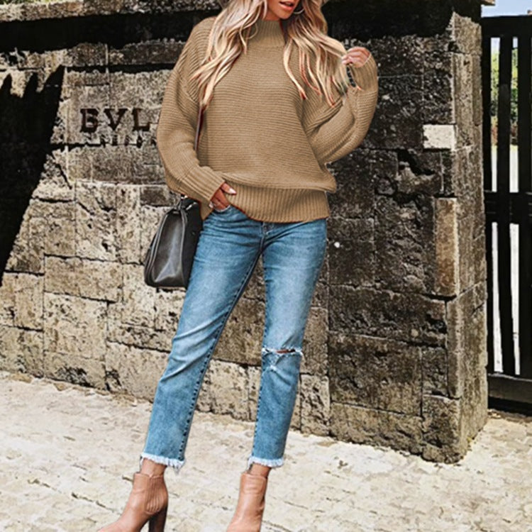Pull en maille épaisse pour femmes avec col montant et manches bouffantes Chic und Stil