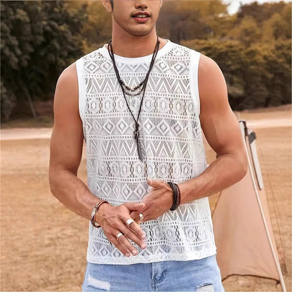 T-shirt à manches sans manches pour hommes avec design texturé Chic und Stil