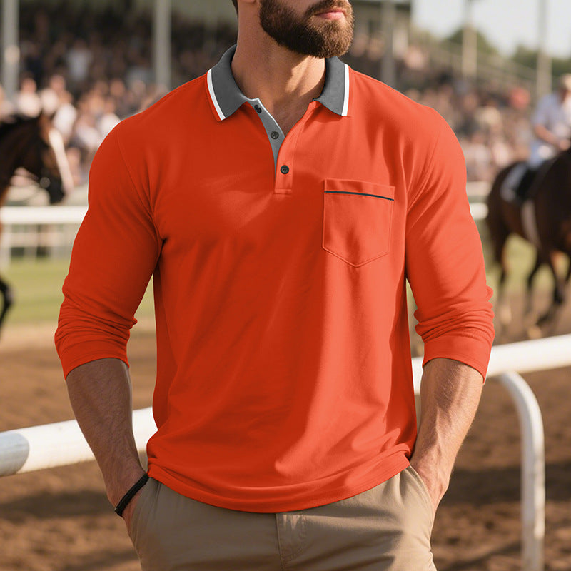 Chemise polo à manches longues pour hommes, mode, avec surface texturée et poche poitrine pratique Chic und Stil