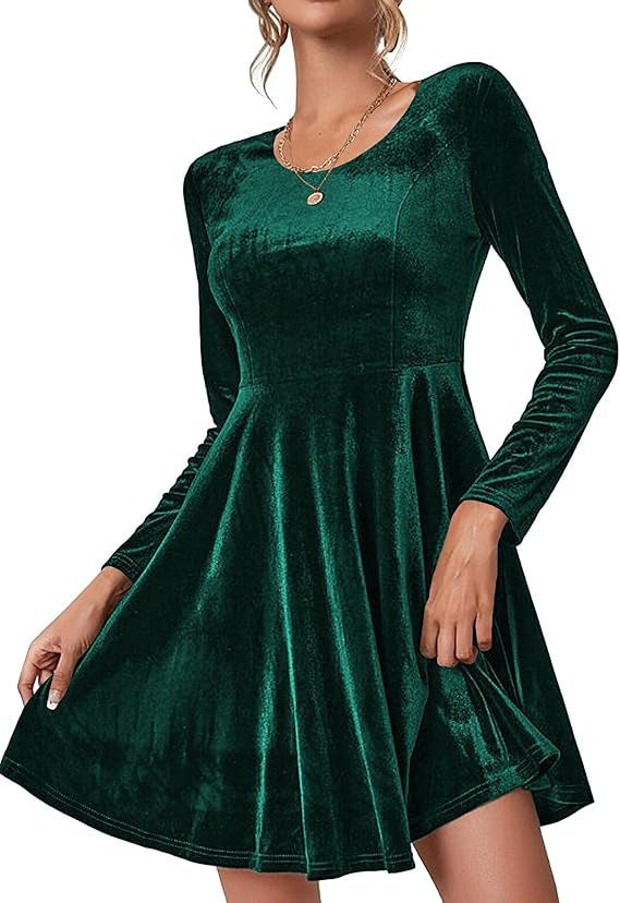 Robe A-ligne élégante en velours pour femmes avec manches longues Chic und Stil