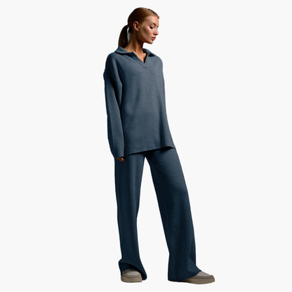 Chic und Stil | Loungewear set - Oversized sweater with collar and wide pants - Perfect for home and leisure