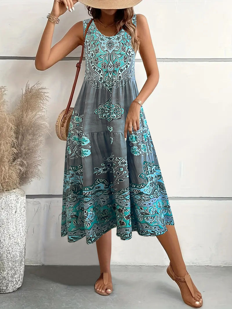Dames Bohémien Artistique Midi Robe Chic und Stil