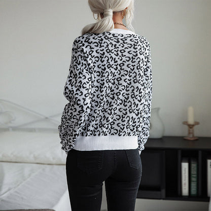 Pull en tricot tendance pour femmes avec un motif léopard décontracté et un col rond Chic und Stil