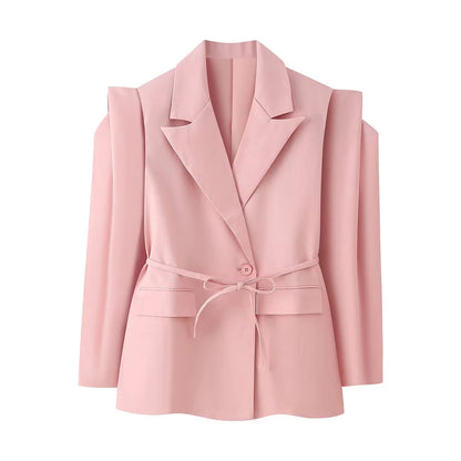 Elegant oversized blazer jacket for women with belt and shoulder pads Chic und Stil