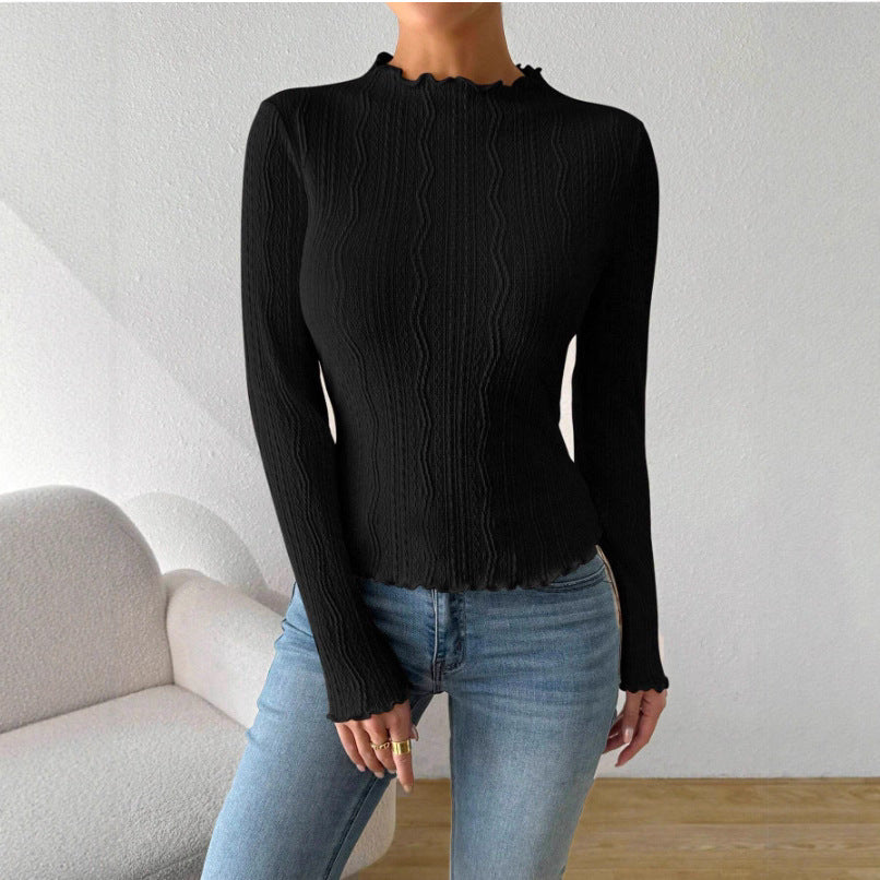 Dames Élégant T-shirt à manches longues avec design texturé et volants Chic und Stil