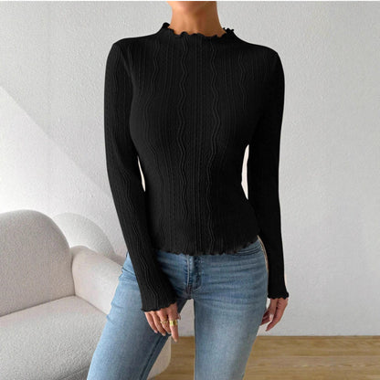 Dames Élégant T-shirt à manches longues avec design texturé et volants Chic und Stil