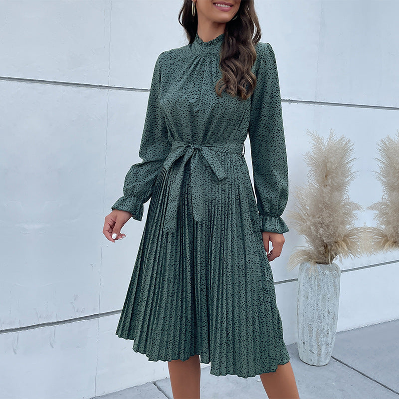 Robe midi pour femme avec col de haute qualité, ceinture à la taille et motif floral Chic und Stil