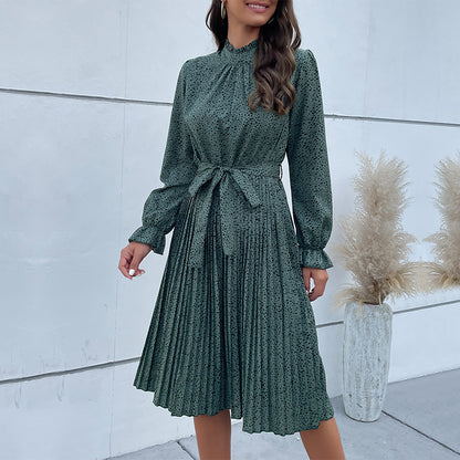 Robe midi pour femme avec col de haute qualité, ceinture à la taille et motif floral Chic und Stil