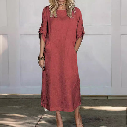 Robe longue décontractée à manches longues pour femmes avec poches pratiques et manches à rouleau Chic und Stil