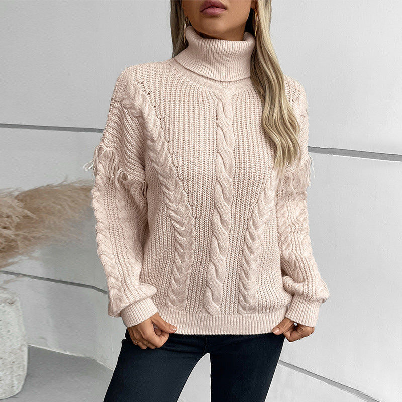 Pull en tricot pour femmes avec col montant et motif en torsades Chic und Stil