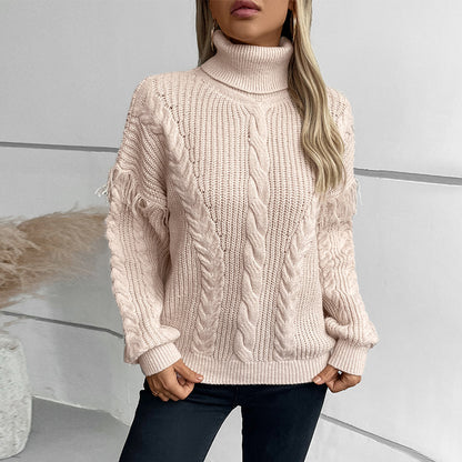 Pull en tricot pour femmes avec col montant et motif en torsades Chic und Stil