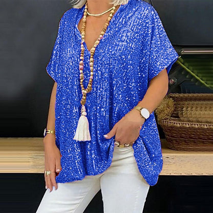 T-Shirt tunique paillettes glamour pour femmes avec décolleté en V Chic und Stil