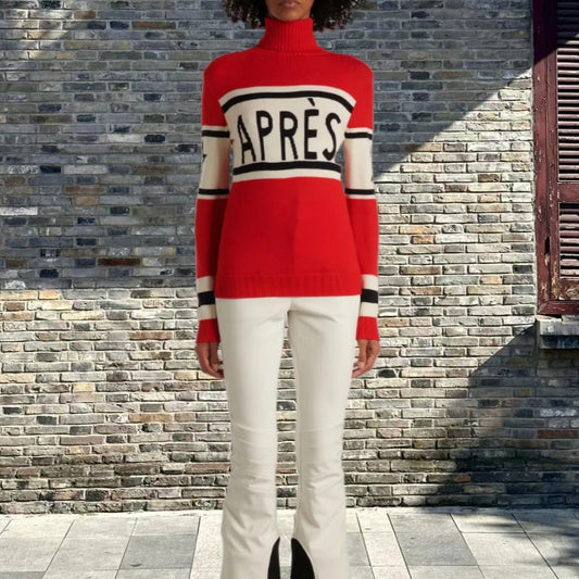 Dames pull-over en tricot à col montant et inscription remarquable Chic und Stil