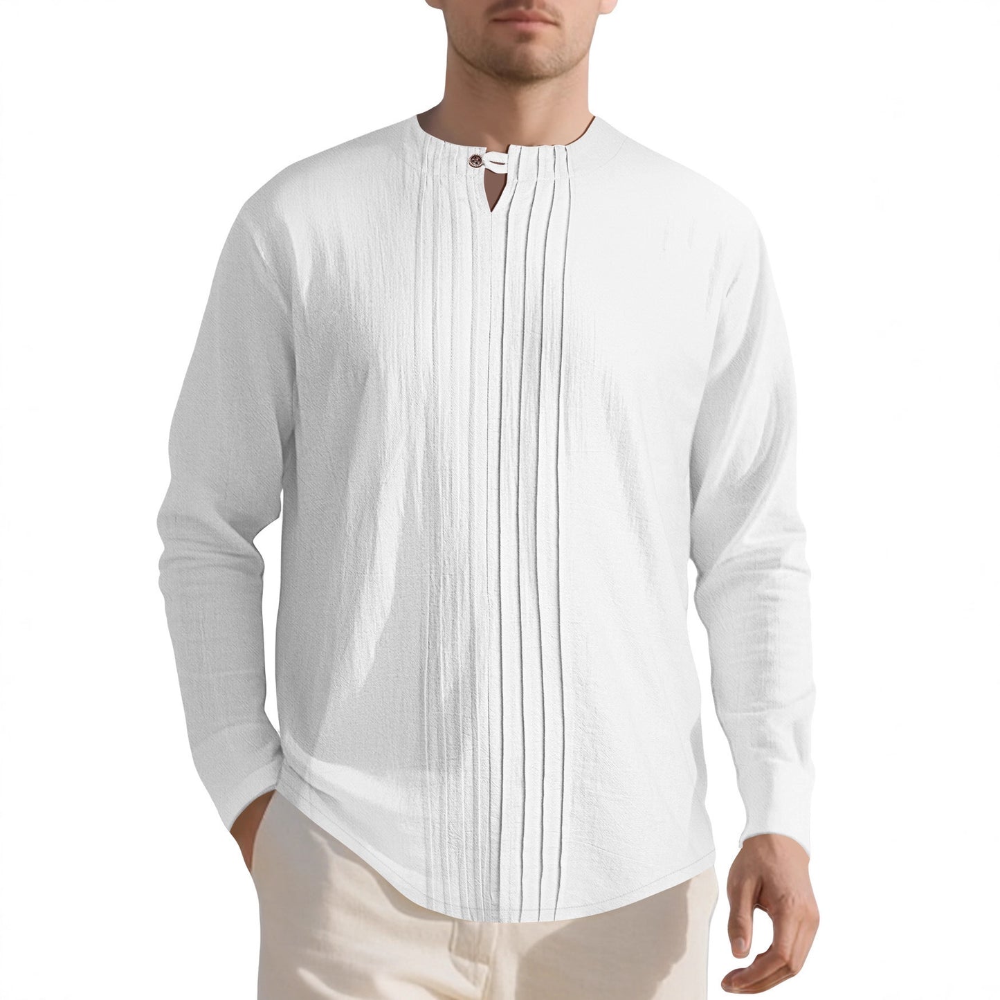 Chemise élégante à manches longues pour hommes avec design texturé et col montant tendance Chic und Stil