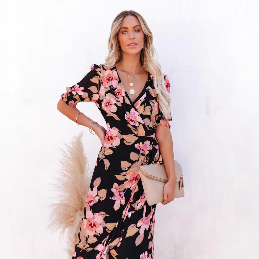 Robes Maxi à Enveloppe Fleur pour Femmes Chic und Stil