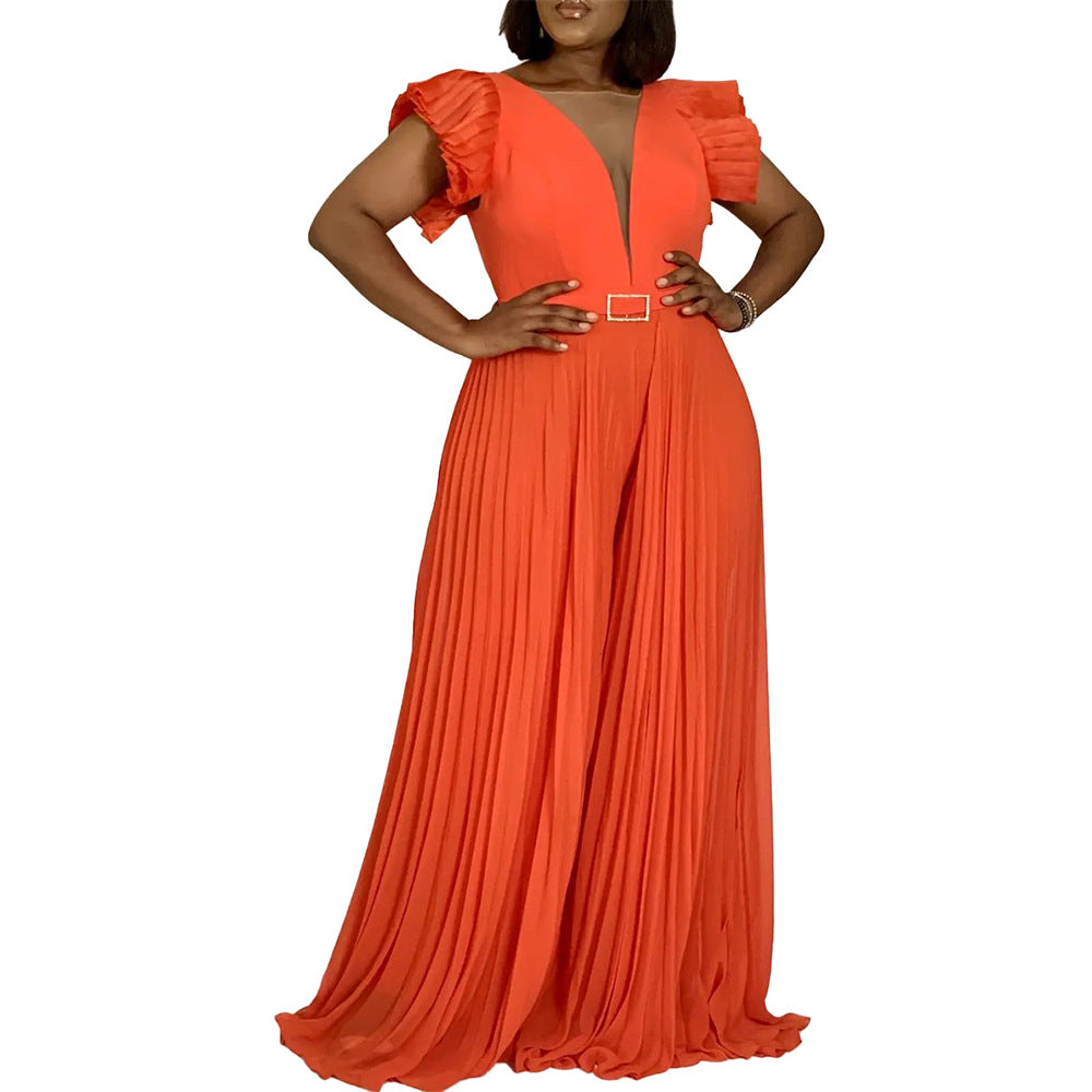 Robe maxi pour femmes avec des manches bouffantes volumineuses et un décolleté en V profond Chic und Stil