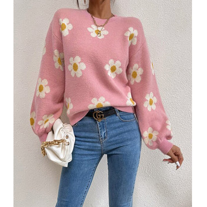 Pull femme avec motif floral et manches volumineuses Chic und Stil