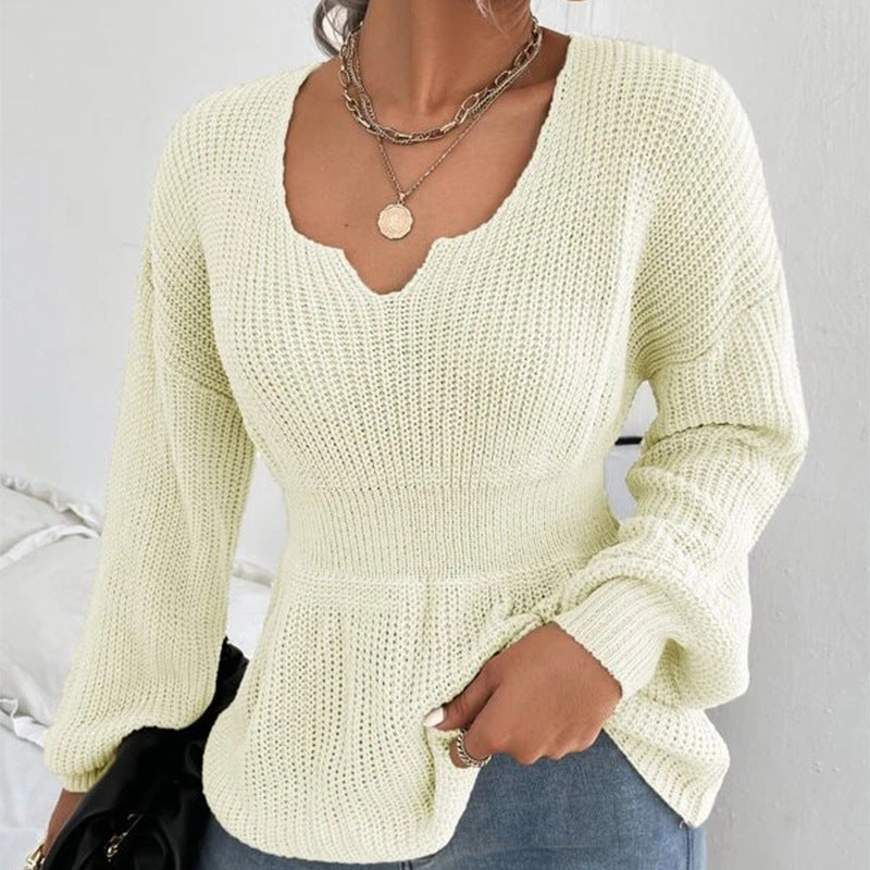 Pull en tricot féminin à la mode avec un matériau doux et un charmant décolleté en V Chic und Stil