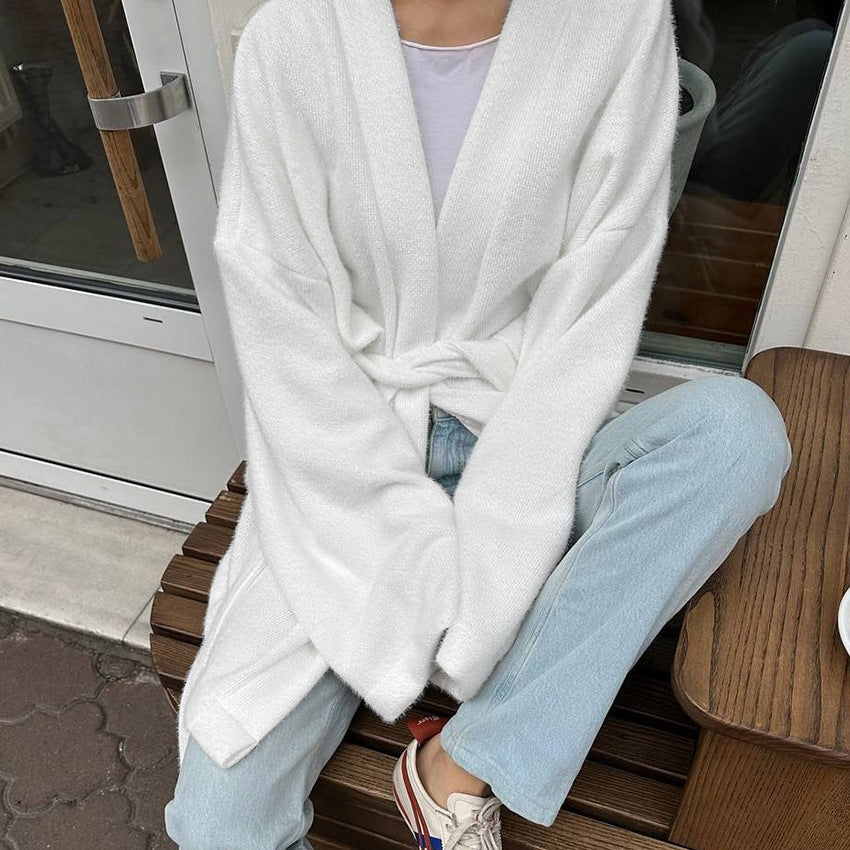 Dames Cardigan douillet avec manches larges et ceinture à nouer Chic und Stil