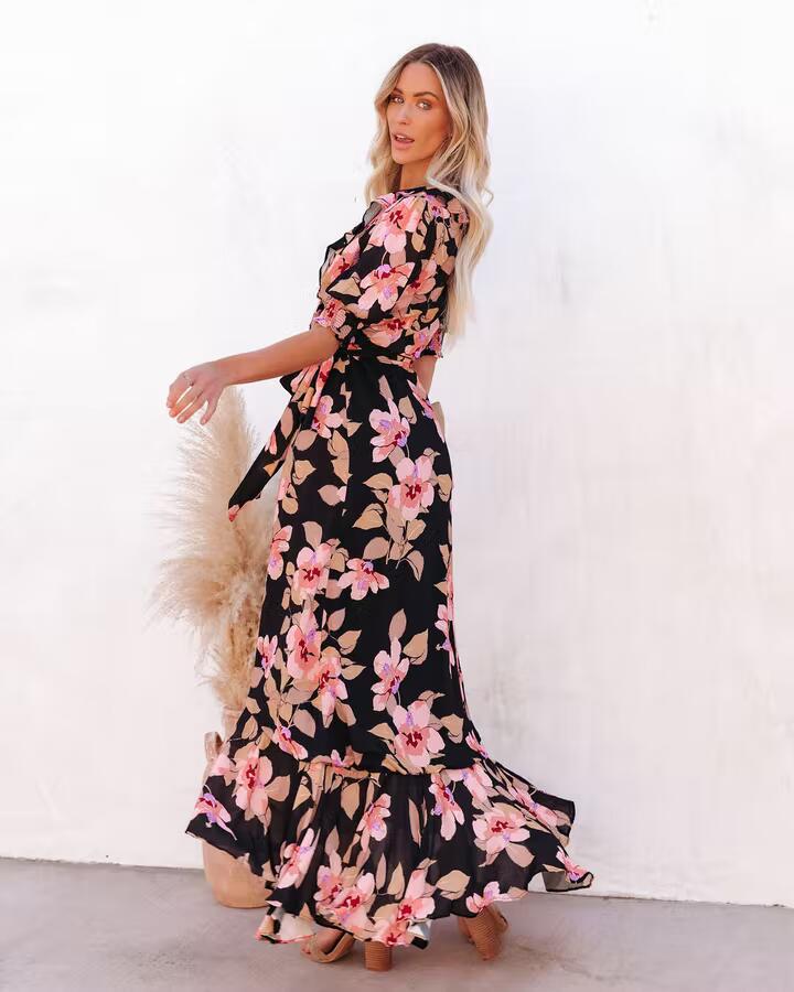 Robe maxi portefeuille florale dame Chic und Stil