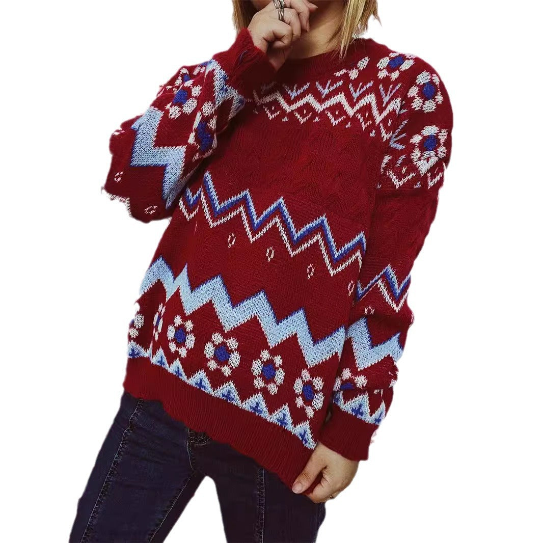 Pull en tricot élégant pour femmes avec motif nordique Chic und Stil