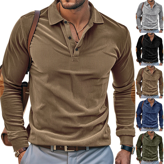 Chemise à manches longues pour hommes en matériau texturé avec des patchs pour coudes à la mode Chic und Stil