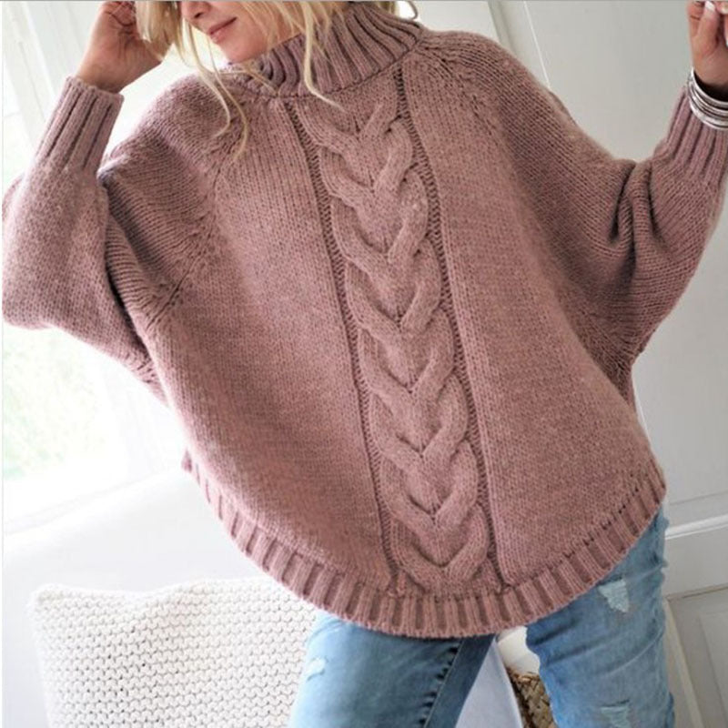 Pull femme en mailles grossières avec col montant et motif en torsades Chic und Stil