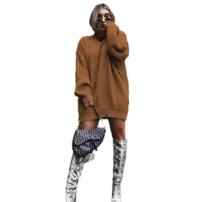 Pull en tricot surdimensionné pour femmes avec col haut et motif en nid d'abeille Chic und Stil