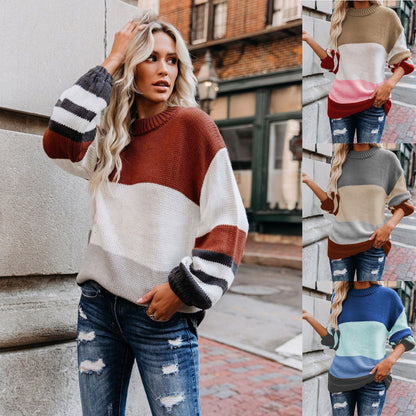 Pull en tricot décontracté pour femmes avec un design à blocs de couleurs à la mode Chic und Stil