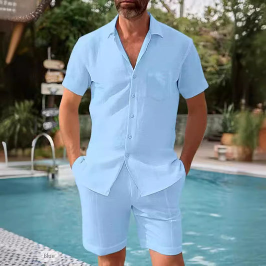 Hommes ensemble chemise à manches courtes légère et shorts Chic und Stil