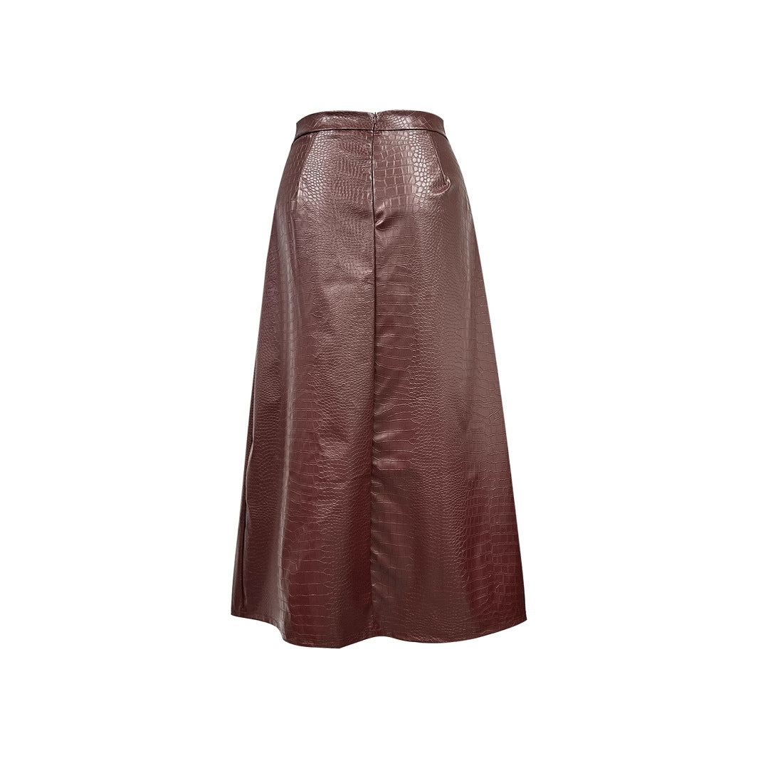 Jupe en cuir longue pour femme avec un élégant motif crocodile Chic und Stil