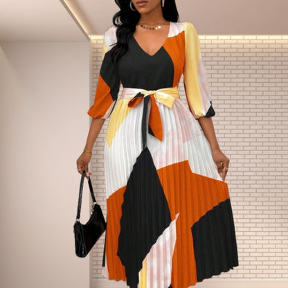 Femmes jupe plissée coupe couleur robe midi Chic und Stil